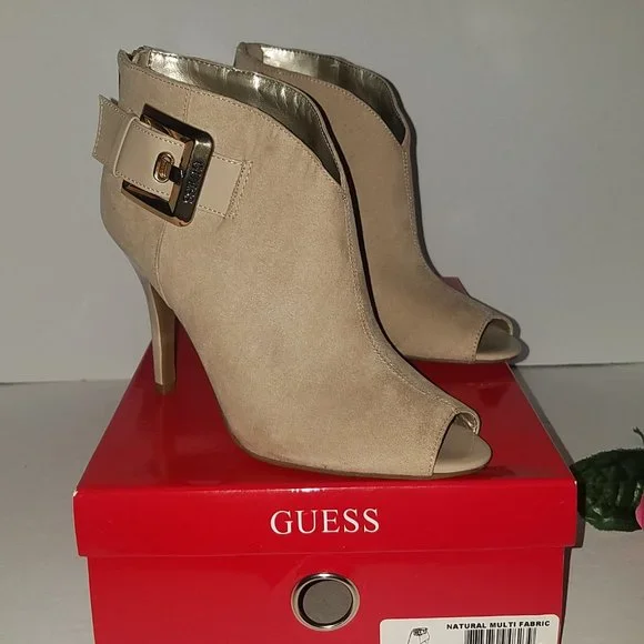 60% OFF ~ NEW ~ Guess Dakayla Suede Open Toe Bootie Beige In Box 7 M MSRP: $135 - Picture 7 of 8
